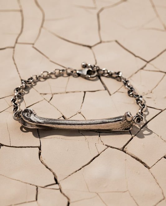 Silver Bone Bracelet Laying on Cracked Desert Earth